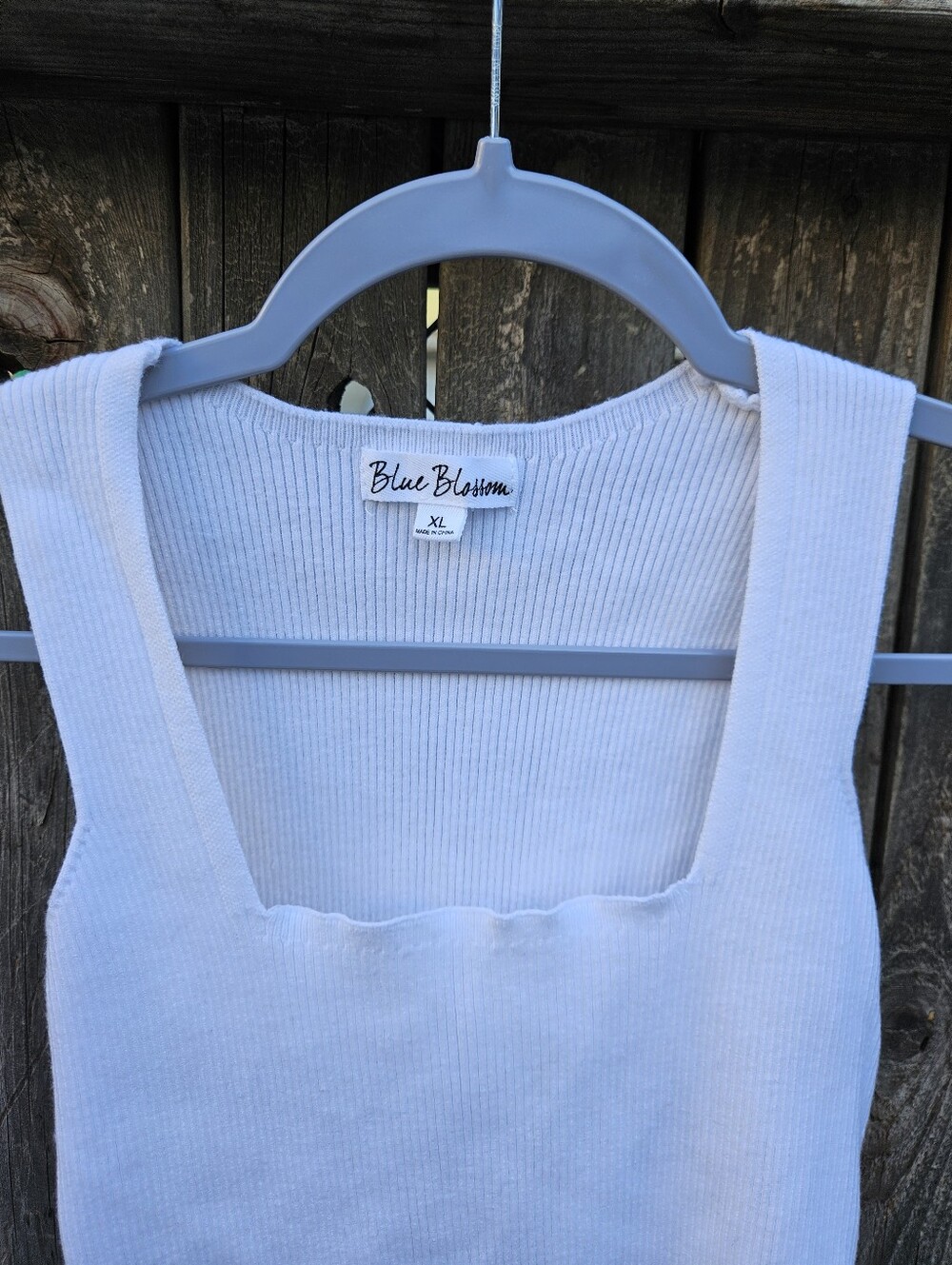 Blue Blosson White Ribbed Square-Neck Tank Bodysuit Women's Size XL - Picture 5 of 13